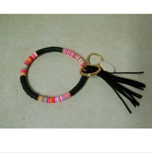 Colorful Beaded Black & Multicolor Wristlet Keychain